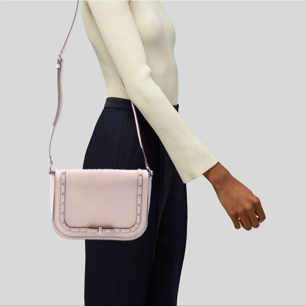 Kate Spade Designer Pink Studded Laurel way Bow Ribbon jewel Crossbody Bag Purse